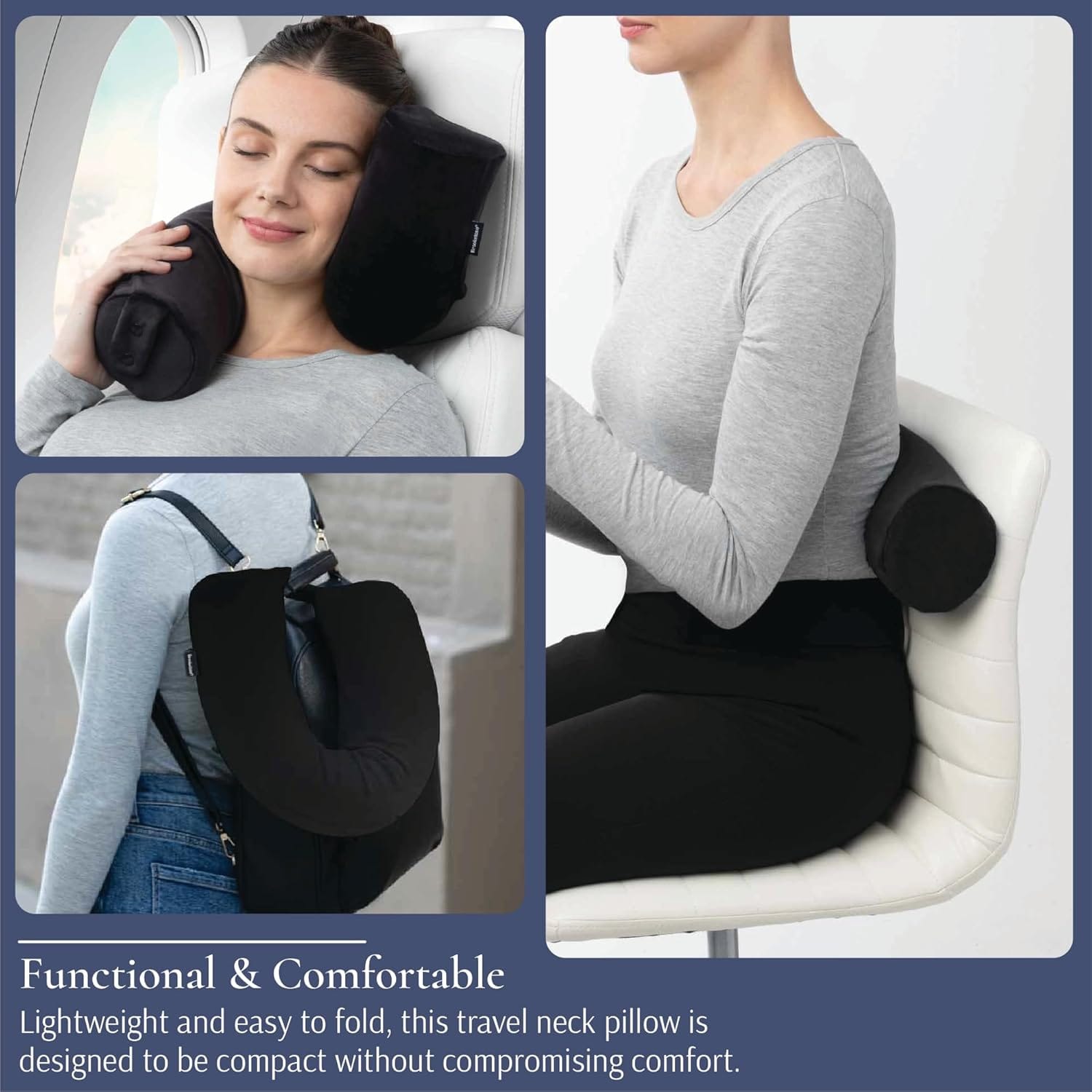 Brookstone Free Form Travel Pillow - Lightweight Flexible Memory Foam Travel Neck Pillow for Sleeping, Car, Airplane & Travel Support, Size: One Size, Black | Adjustable Internal Spine Shapes Into a U, Roll or Curve for Neck, Back or Side-Sleeper Support, Foldable for Any Trip - Image 5