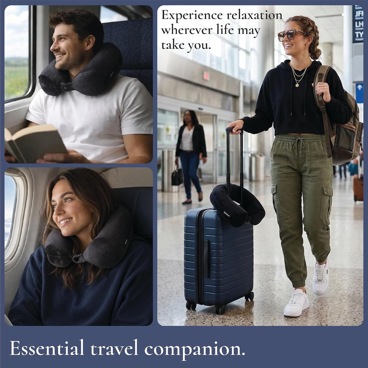 Brookstone Free Form Travel Pillow - Lightweight Flexible Memory Foam Travel Neck Pillow for Sleeping, Car, Airplane & Travel Support, Size: One Size, Black | Adjustable Internal Spine Shapes Into a U, Roll or Curve for Neck, Back or Side-Sleeper Support, Foldable for Any Trip - Image 7