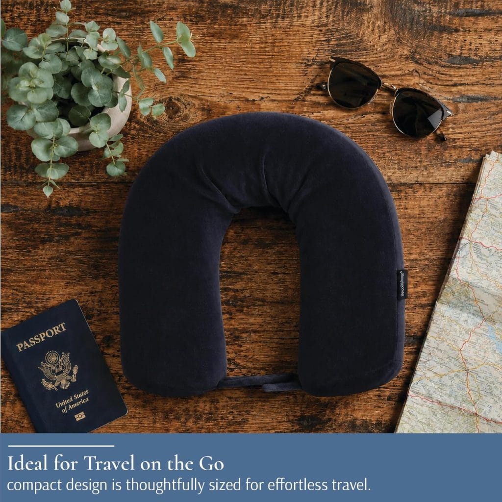 Brookstone Free Form Travel Pillow - Lightweight Flexible Memory Foam Travel Neck Pillow for Sleeping, Car, Airplane & Travel Support, Size: One Size, Black | Adjustable Internal Spine Shapes Into a U, Roll or Curve for Neck, Back or Side-Sleeper Support, Foldable for Any Trip product use example