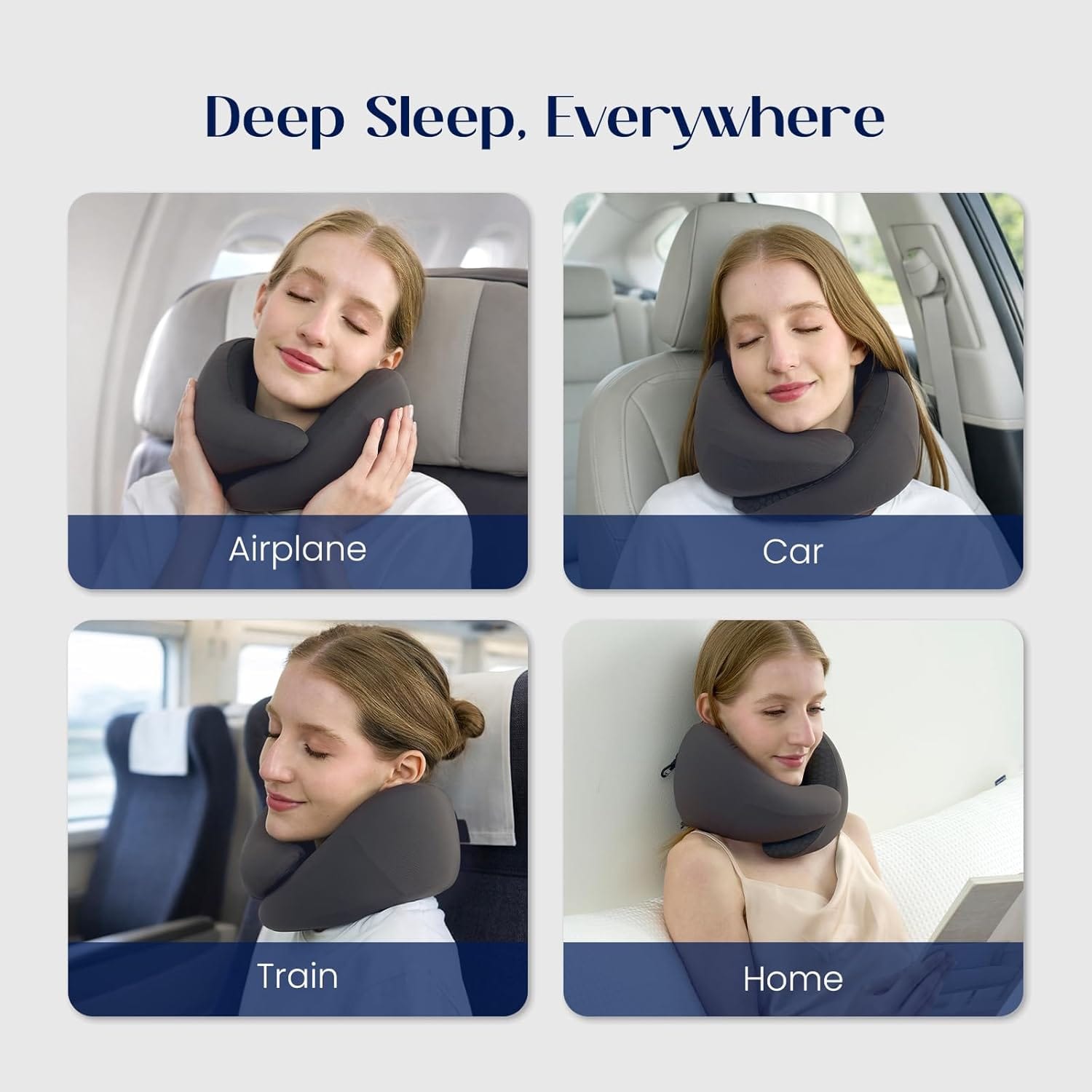 Dream Valley® Neck Travel Pillow, Memory Foam Travel Pillow for Airplane, Portable Roll-Up Neck Pillow with Cooling Inner Fabric, 360° Ergonomic Support, No Head Bobbing, Charcoal Gray - Image 8