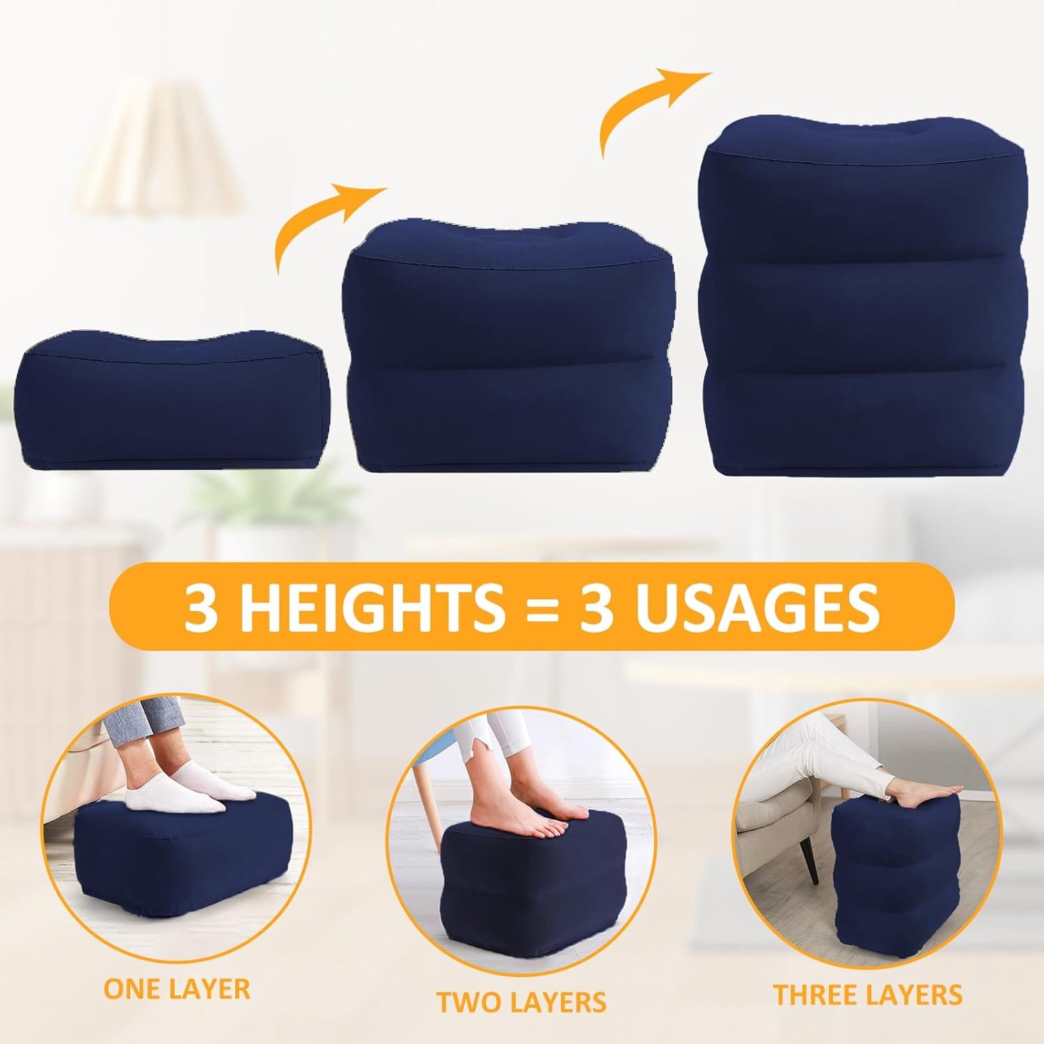 Inflatable Foot Rest Pillow for Travel - Adjustable Height Flight Foot Rest | with Eye Mask and Earplugs for Kids & Adults on Airplane, Car, Train, Office, and Home (Blue, 2 PCS) - Image 3