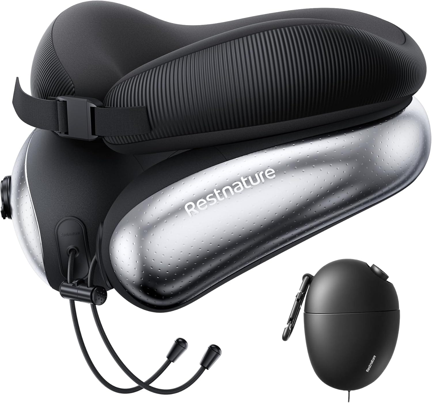 Neck Pillow for Traveling, Travel Pillows for Airplanes, Adjustable Neck Pillow Airplane Travel Essentials - 2 Layer Patented - Inflatable Air Loop & Memory Foam for 360° Ergonomic Support - 1