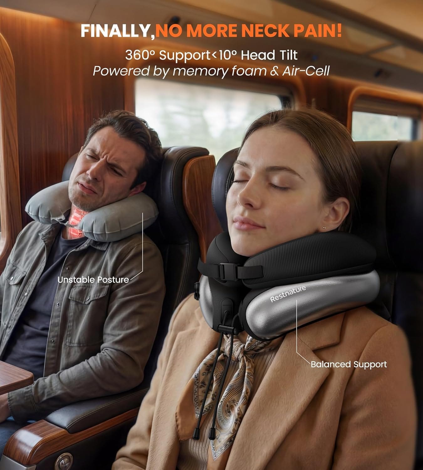 Neck Pillow for Traveling, Travel Pillows for Airplanes, Adjustable Neck Pillow Airplane Travel Essentials - 2 Layer Patented | Inflatable Air Loop & Memory Foam for 360° Ergonomic Support - Image 9
