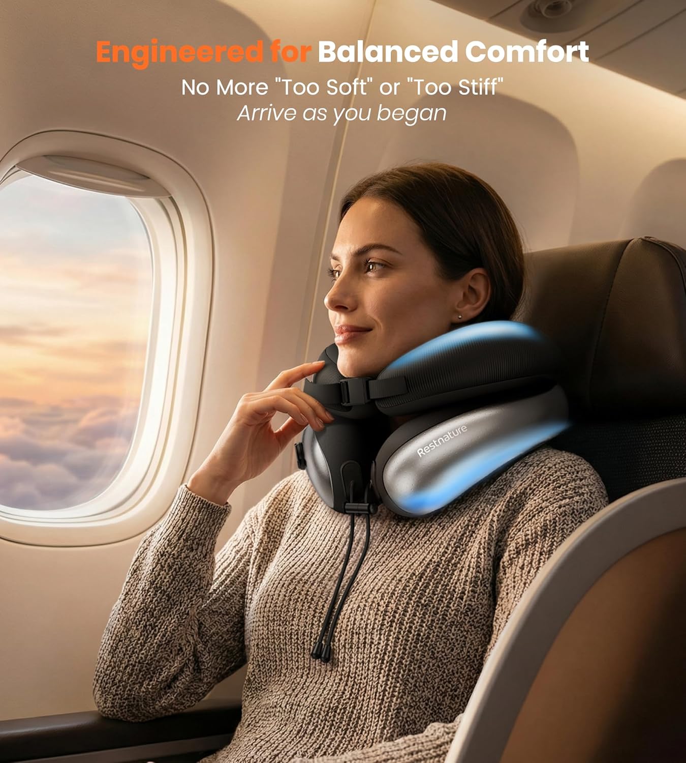 Neck Pillow for Traveling, Travel Pillows for Airplanes, Adjustable Neck Pillow Airplane Travel Essentials - 2 Layer Patented | Inflatable Air Loop & Memory Foam for 360° Ergonomic Support - Image 5