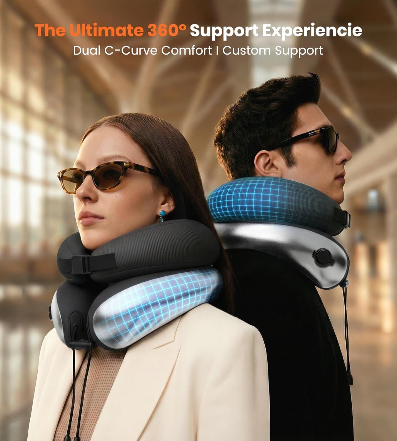 Neck Pillow for Traveling, Travel Pillows for Airplanes, Adjustable Neck Pillow Airplane Travel Essentials - 2 Layer Patented | Inflatable Air Loop & Memory Foam for 360° Ergonomic Support - Image 7