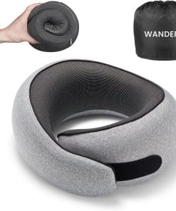 WANDER PLUS® Travel Pillow, 100% Pure Memory Foam Travel Neck Pillow Airplane Neck Support Ergonomic Design Best for Sleeping Plane Car Train Office Flight for Adults Grey - 1