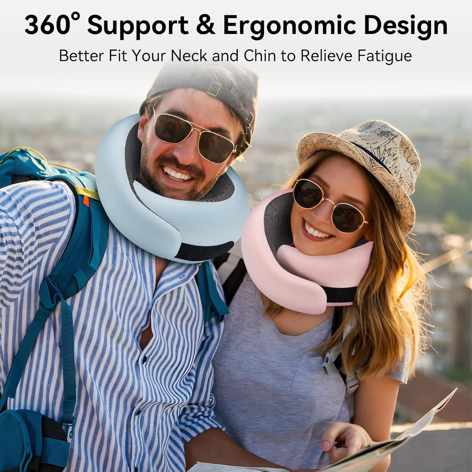 WANDER PLUS® Travel Pillow, 100% Pure Memory Foam Travel Neck Pillow Airplane Neck Support Ergonomic Design Best for Sleeping Plane Car Train Office Flight for Adults Grey - Image 2