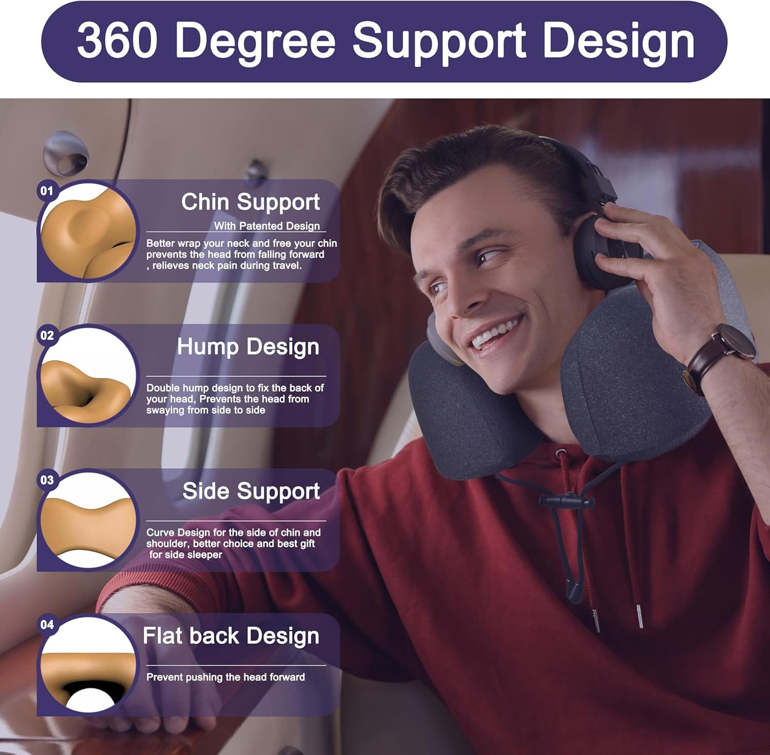 napfun Neck Pillow for Travel, Memory Foam Airplane Pillow, Full Black - Image 4
