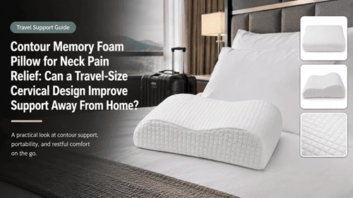 Contour Memory Foam Pillow for Neck Pain Relief shown at full image quality for travel comfort evaluation