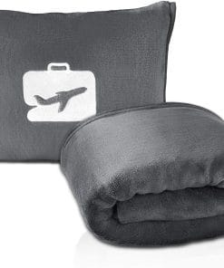 EverSnug Travel Blanket and Pillow - Premium Soft 2 in 1 Airplane Blanket with Soft Bag Pillowcase, Hand Luggage Sleeve and Backpack Clip (Grey) - 1