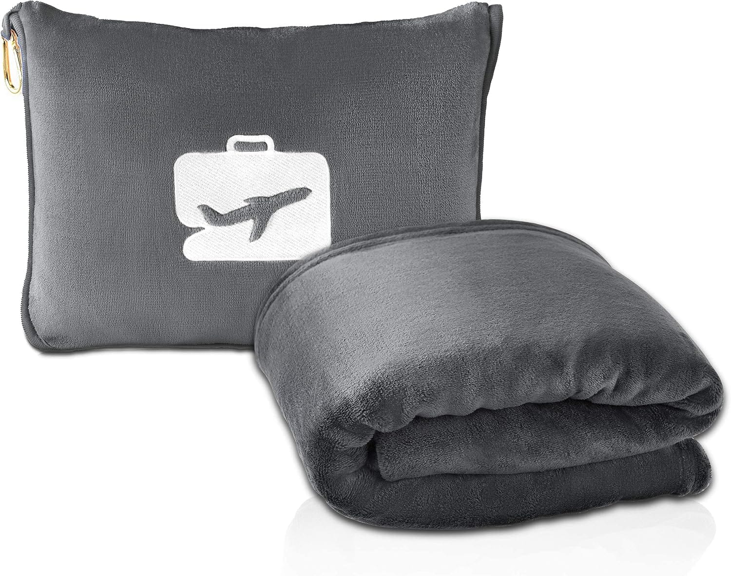 EverSnug Travel Blanket and Pillow - Premium Soft 2 in 1 Airplane Blanket with Soft Bag Pillowcase, Hand Luggage Sleeve and Backpack Clip (Grey) - 1