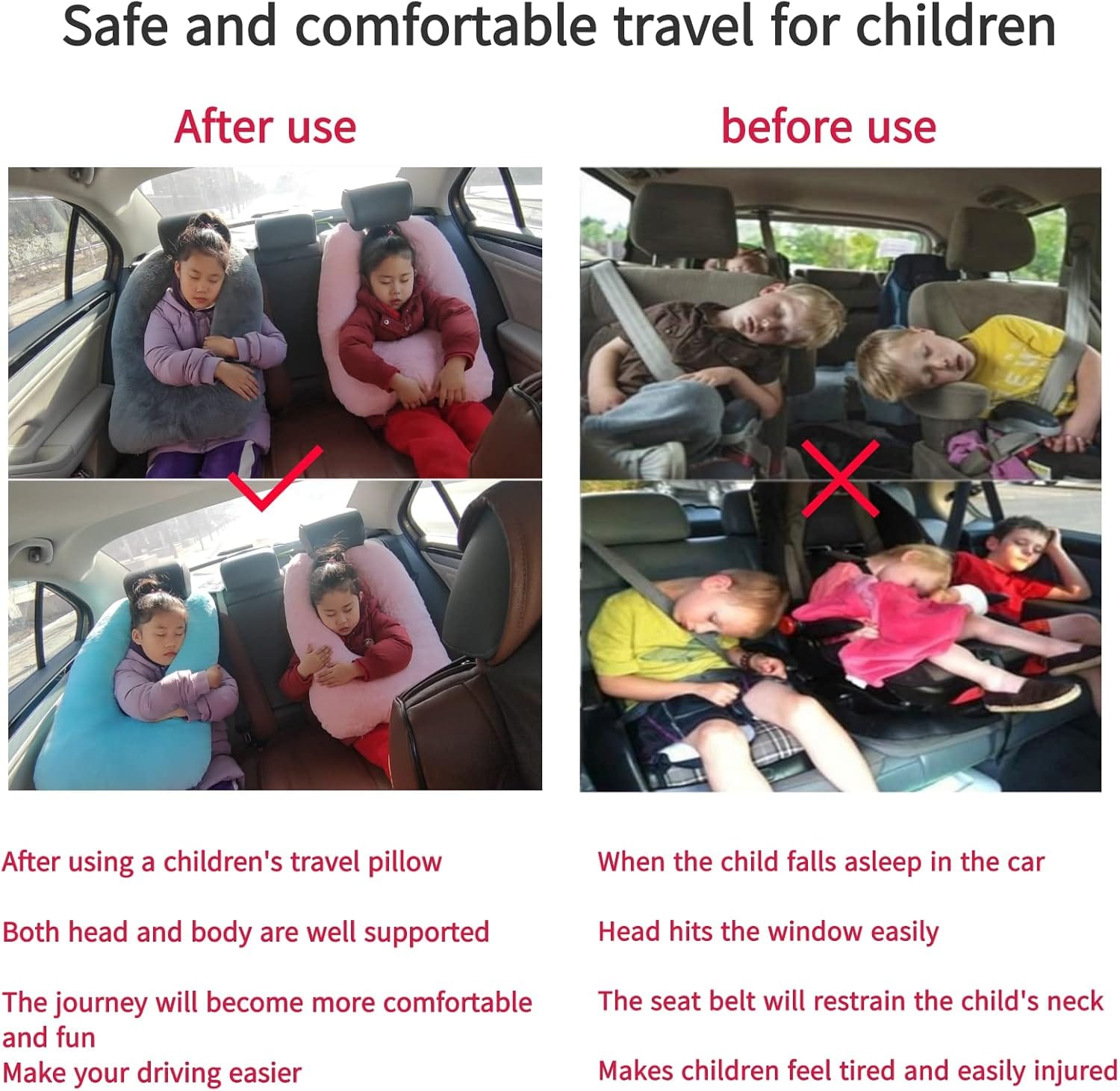 FHSGGP Travel Pillow Car Pillow Kid Car Sleeping Colorful Purple - Image 6