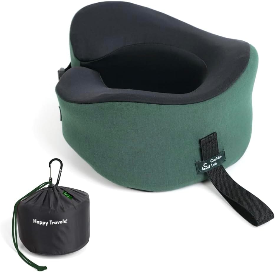 C CUSHION LAB Travel Pillow, Award-Winning Patented Ergonomic Design for Chin & Neck Support Memory Foam Neck Pillow, Compact Airplane Pillow for Traveling, Flight, Car (Hunter Green, Large) - Image 9