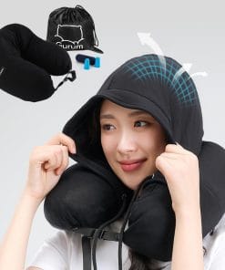 Hooded Travel Pillow – Natural Latex Neck Support with Privacy Hood, Side Pocket & Tencel Cover for Airplane & Long Flights - Gurum™ - 1