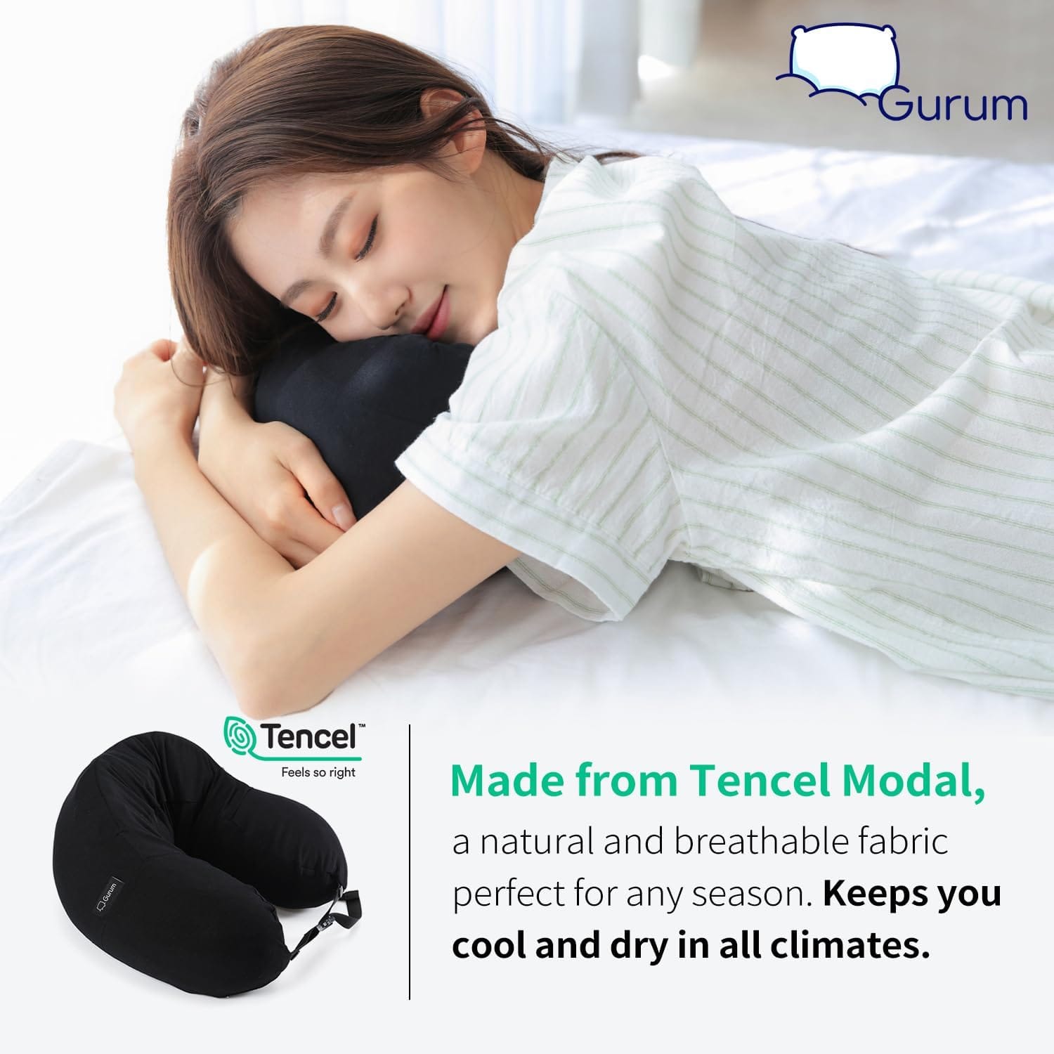 Hooded Travel Pillow – Natural Latex Neck Support with Privacy Hood, Side Pocket & Tencel Cover for Airplane & Long Flights | Gurum™ - Image 8