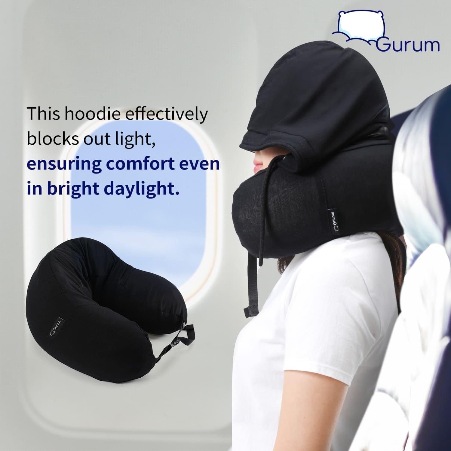 Hooded Travel Pillow – Natural Latex Neck Support with Privacy Hood, Side Pocket & Tencel Cover for Airplane & Long Flights | Gurum™ - Image 7