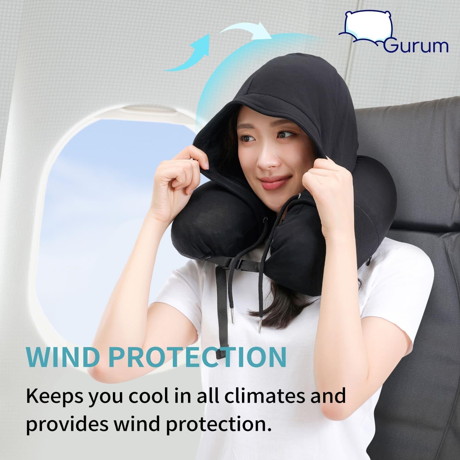 Hooded Travel Pillow – Natural Latex Neck Support with Privacy Hood, Side Pocket & Tencel Cover for Airplane & Long Flights | Gurum™ - Image 6
