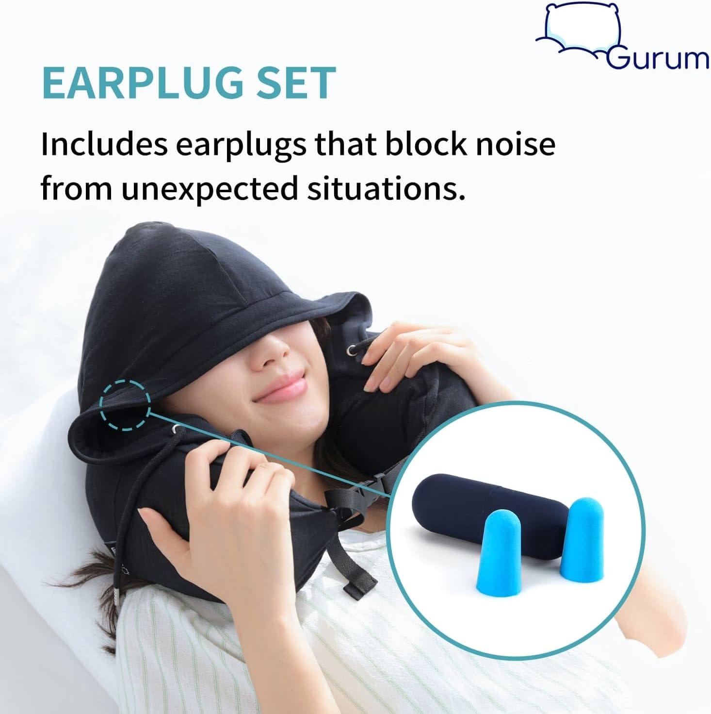 Hooded Travel Pillow – Natural Latex Neck Support with Privacy Hood, Side Pocket & Tencel Cover for Airplane & Long Flights | Gurum™ - Image 5