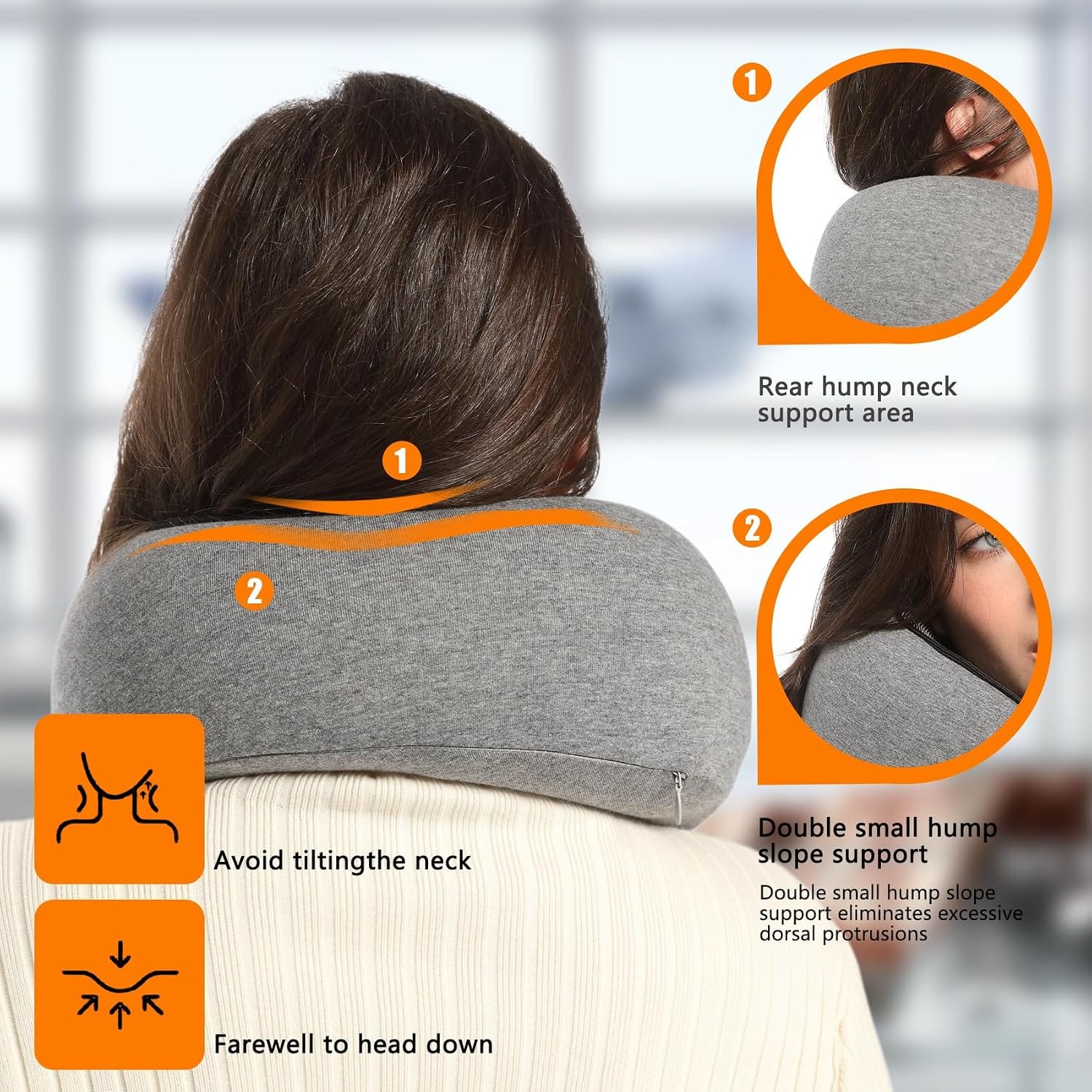 Travel Neck Pillows for Airplanes Or Trains, 360° Head Support Sleep for Long Flight, Skin-Friendly and Breathable, Kit with 3D Contoured Eye Mask, Earplugs and Storage Bag Gifts for Family - Image 4