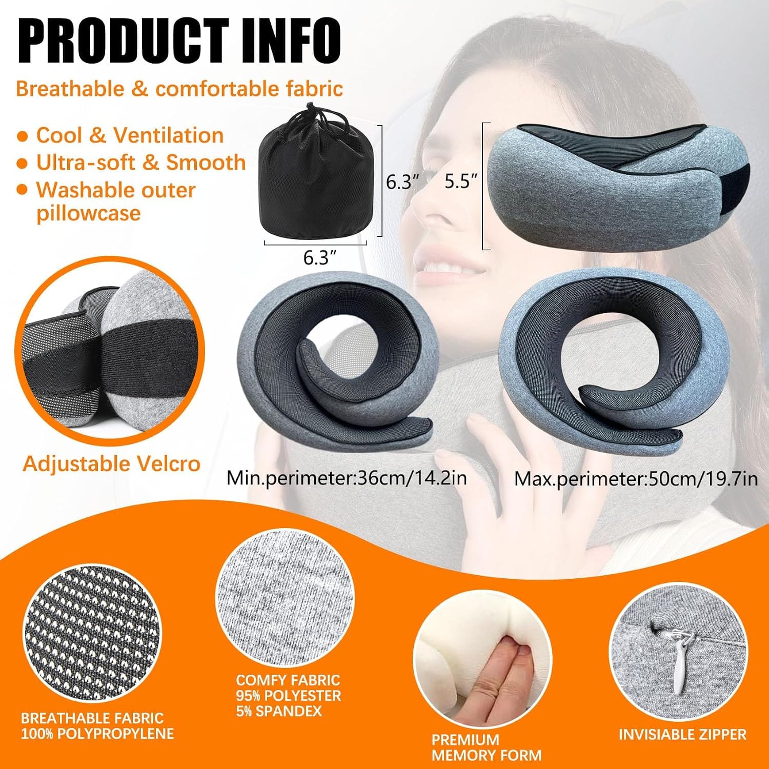 Travel Neck Pillows for Airplanes Or Trains, 360° Head Support Sleep for Long Flight, Skin-Friendly and Breathable, Kit with 3D Contoured Eye Mask, Earplugs and Storage Bag Gifts for Family - Image 6