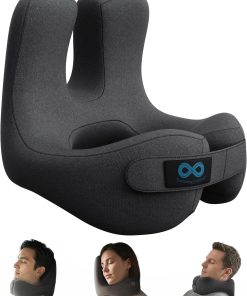 Everlasting Comfort Upgraded Neck Pillow for Airplanes – Memory Foam Travel Headrest for Flying – Portable Multi-Position Travel Pillows with 360°Support – Long Flight Essentials - 1