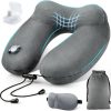 Inflatable Travel Neck Pillow for Airplanes, Super Soft Velvet Neck Support, Adjustable Firmness, Blow Up Plane Pillow for Long Flights, Road Trips, Travel Essentials with Eye Mask, Earplug - 1