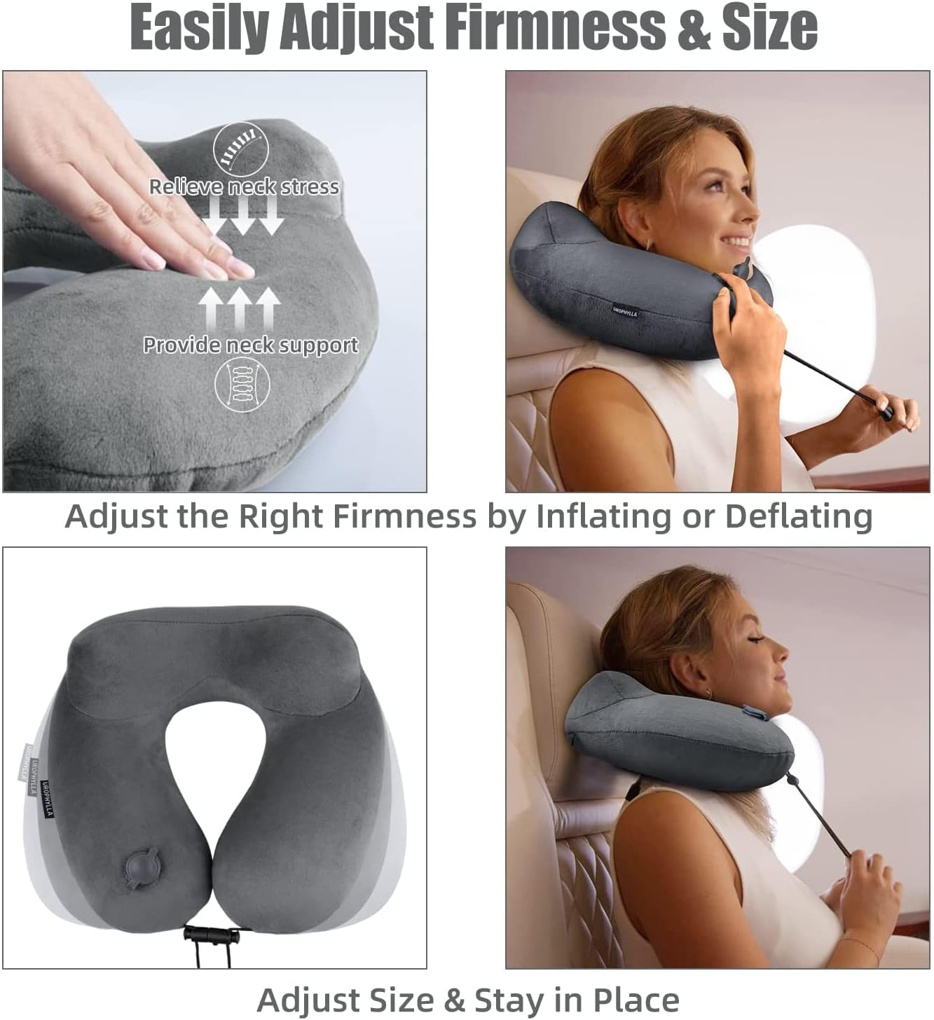 Inflatable Travel Neck Pillow for Airplanes, Super Soft Velvet Neck Support, Adjustable Firmness, Blow Up Plane Pillow for Long Flights, Road Trips, Travel Essentials with Eye Mask, Earplug - Image 5