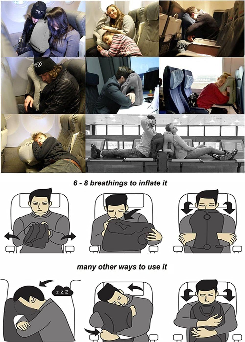 Inflatable Travel Pillows for Airplane, Blow Up Neck Pillow for Sleeping, Airplane Travel Essentials for Long Flight Support Head, Neck and Lumbar, Used for Car/Bus/Train/Office Rest, Adults Kids - Image 2