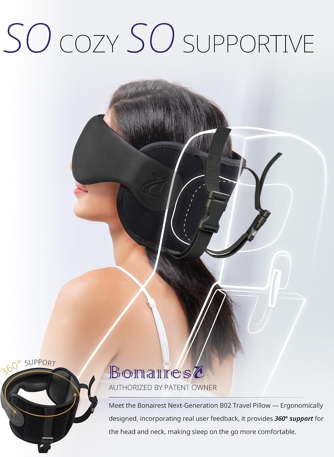 Travel Pillow, Airplane Neck Pillow with 3D Eye Mask for Sleeping - Image 9